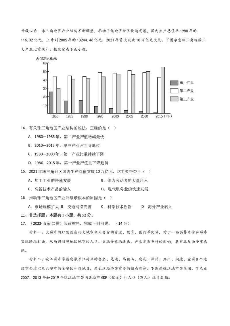 单元提升卷15城市、产业与区域发展-2024年高考地理一轮复习考点通关卷（新高考通用）（原卷版）_9.2025地理总复习_2024年新高考资料_1.2024一轮复习