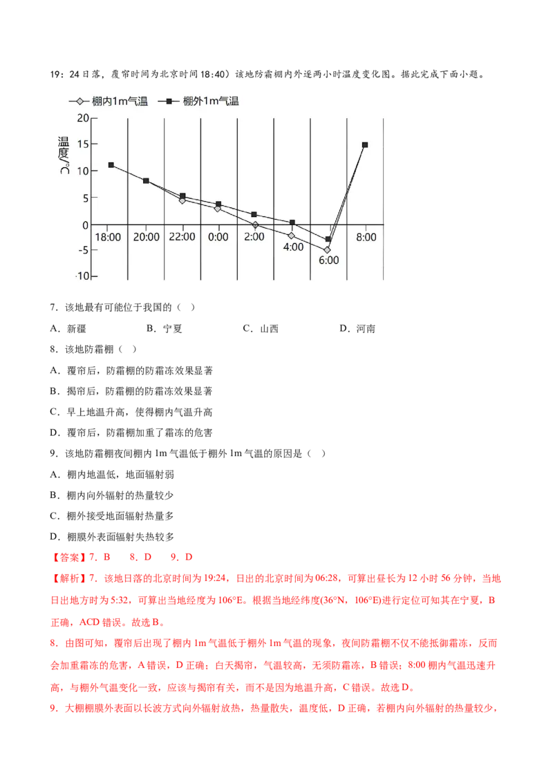 4.2大气的受热过程-备战2024年高考地理一轮复习微专题微考点专项训练（全国通用）（解析版）_9.2025地理总复习_2024年新高考资料_3.2024专项复习
