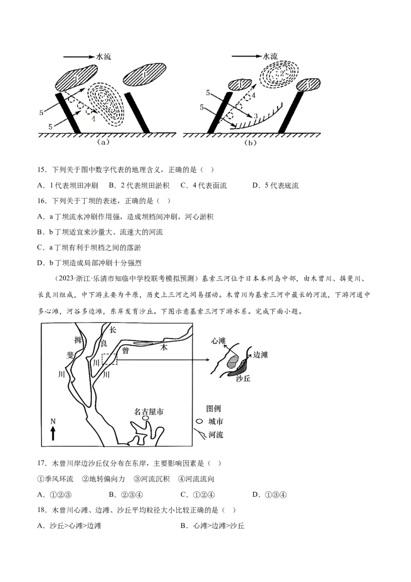 6.6河流地貌-备战2024年高考地理一轮复习微专题微考点专项训练（全国通用）（原卷版）_9.2025地理总复习_2024年新高考资料_3.2024专项复习