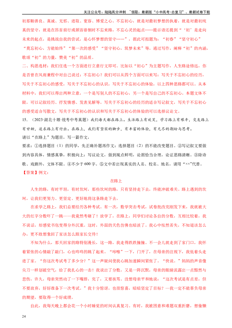 第42讲选材与加工（练习）-2024年中考语文一轮复习讲练测（全国通用）（解析版）_02中考总复习（2026版更新中）_01-语文-中考总复习_2024年中考资料_一轮复习_2024一轮复习课件+讲义+练习