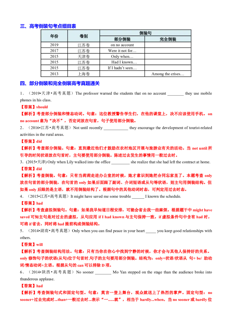 专题17语法填空之部分倒装和完全倒装100题（练案）解析版_3.2025英语总复习_2025年新高考资料_一轮复习_2025年高考英语一轮复习知识清单