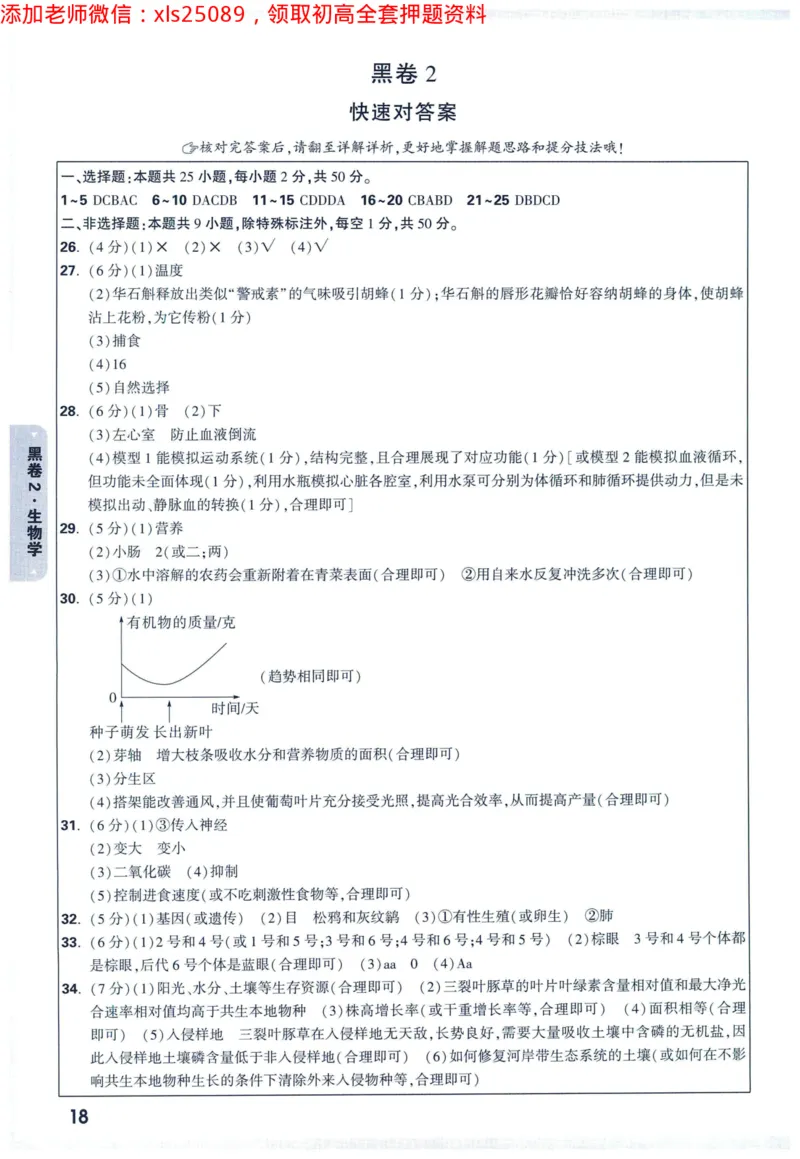 2025版《WW中考黑白卷》（FJ专版）生地答案详解详析_初中资料合集_万唯2025万唯中考《黑白卷-地生》多地版本（已更12省）_2025《万唯中考&bull;黑白卷》地生（福建）