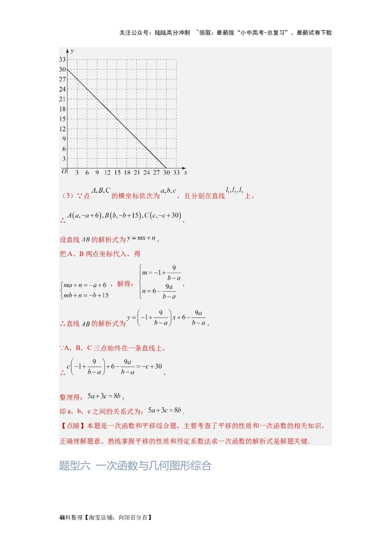 第4讲一次函数的综合应用（题型突破+专题精练）（解析版）_02中考总复习（2026版更新中）_02-数学-中考总复习_2024年中考复习资料_一轮复习资料_第三章函数_题型突破+专题精练