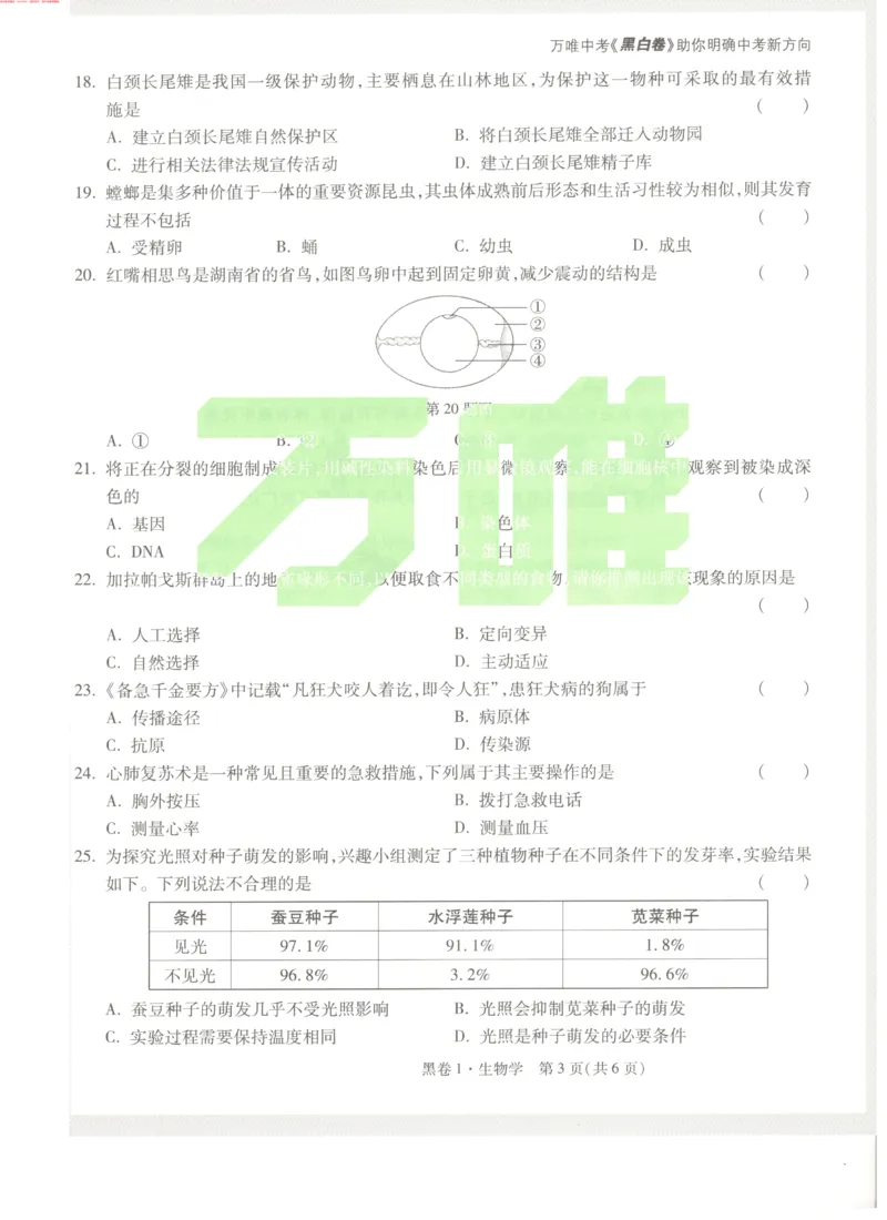 生物黑1卷_初中资料合集_万唯2025万唯中考《黑白卷-地生》多地版本（已更12省）_2025《万唯中考&bull;黑白卷》地生（湖南）