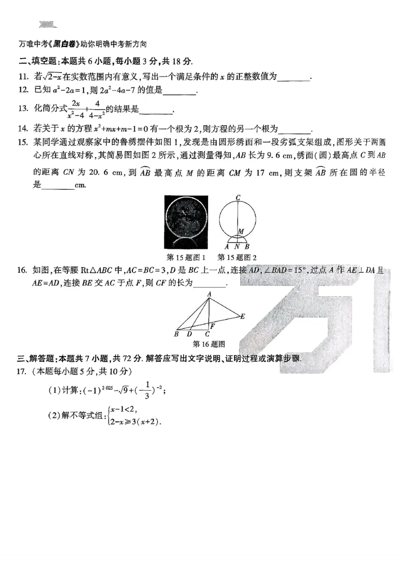 数学_白卷_初中资料合集_2025《万唯中考&bull;黑白卷》多地方版（更30省）_2025《万唯中考&bull;黑白卷》语文、数学、物理、化学、道法（山东）_数学