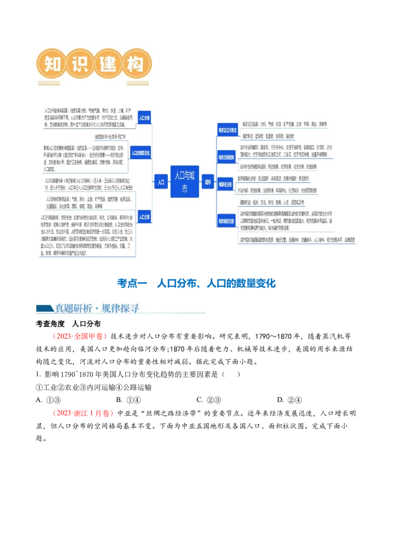 专题08人口与城市（讲义）（原卷版）_9.2025地理总复习_2024年新高考资料_2.2024二轮复习_2024年高考地理二轮复习讲练测（新教材新高考）