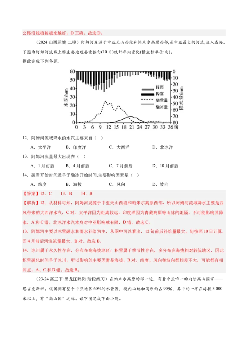 专题09中亚（专项训练）-必刷题2025年高考地理一轮复习区域地理专项训练（解析版）_9.2025地理总复习_2025年新高考资料_一轮复习