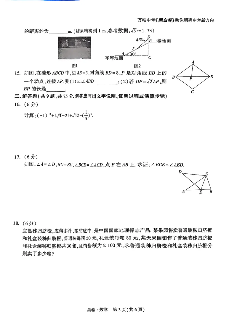 黑卷数学A4_初中资料合集_2025《万唯中考&bull;黑白卷》多地方版（更30省）_2025《万唯中考&bull;黑白卷》7科全套（湖北）_数学