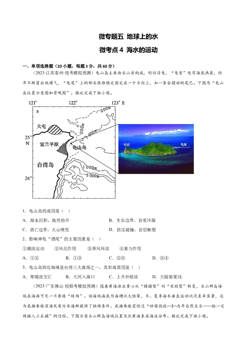 5.4海水的运动-备战2024年高考地理一轮复习微专题微考点专项训练（全国通用）（原卷版）_9.2025地理总复习_2024年新高考资料_3.2024专项复习
