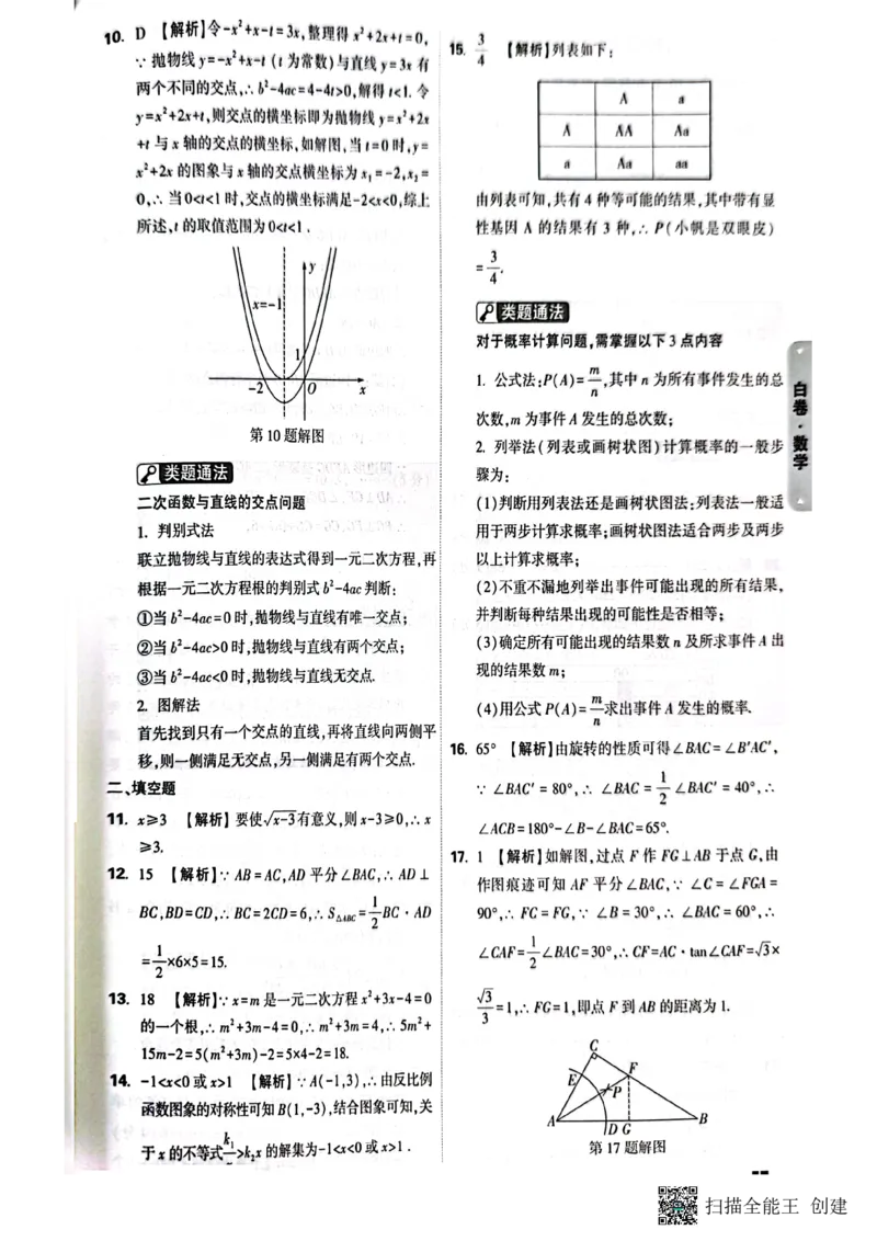 答案_初中资料合集_2025《万唯中考&bull;黑白卷》多地方版（更30省）_2025《万唯中考&bull;黑白卷》7科全套（湖南）