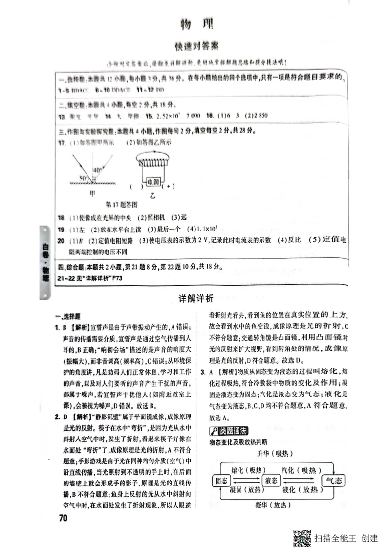 答案_初中资料合集_2025《万唯中考&bull;黑白卷》多地方版（更30省）_2025《万唯中考&bull;黑白卷》7科全套（湖南）