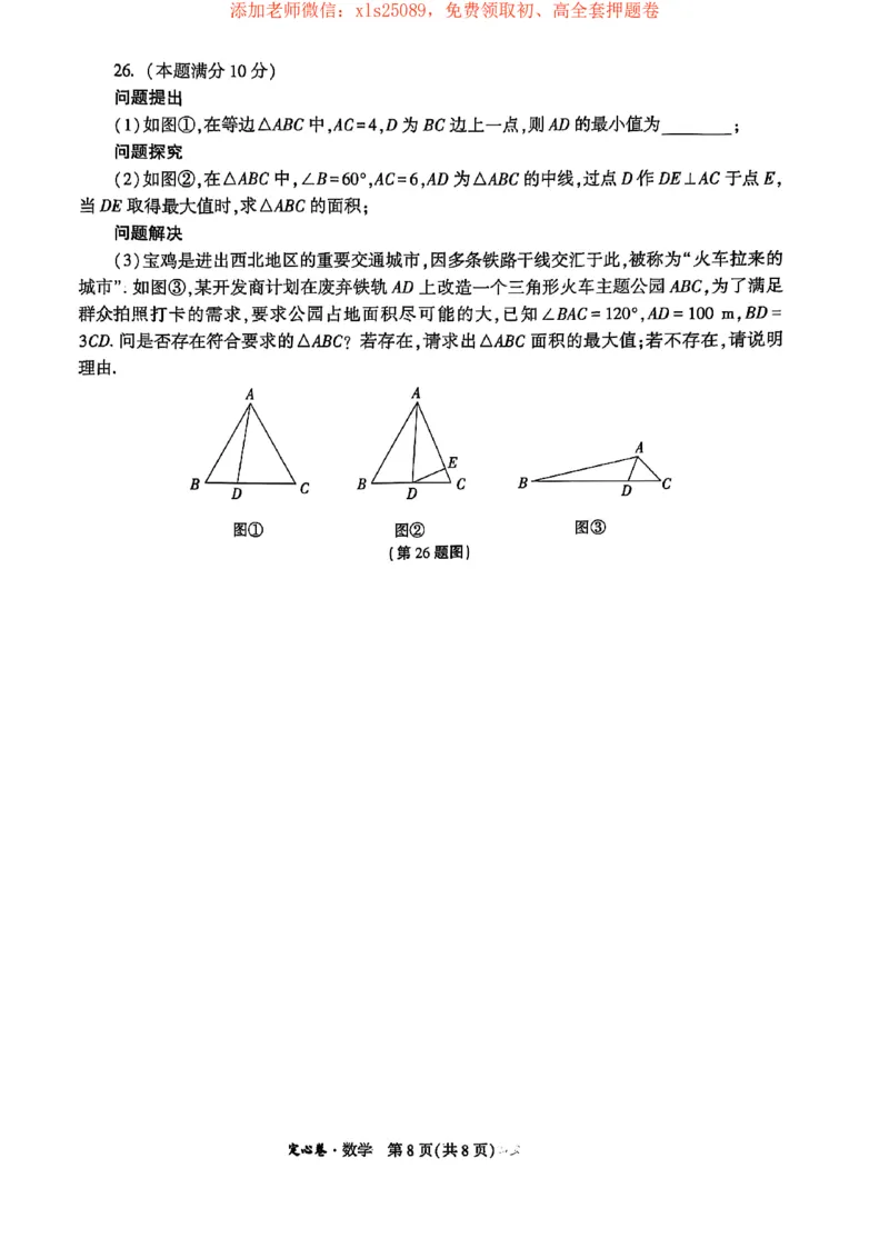 2025数学定心卷+答案_初中资料合集_万唯2025版万唯中考《定心卷》全国地方版实时更新（已更11省）_2025万唯中考《定心卷》7科（陕西）