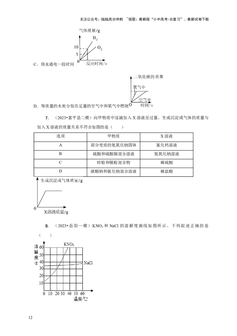 精练09坐标图像问题（原卷版）_02中考总复习（2026版更新中）_05-化学-中考总复习_2024年中考复习资料_二轮复习资料_2024年中考化学二轮题型突破限时精练
