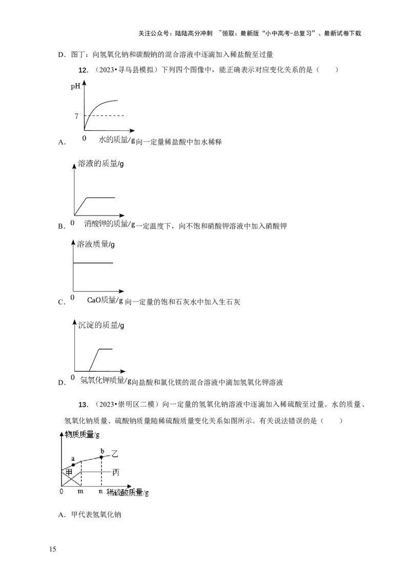精练09坐标图像问题（原卷版）_02中考总复习（2026版更新中）_05-化学-中考总复习_2024年中考复习资料_二轮复习资料_2024年中考化学二轮题型突破限时精练
