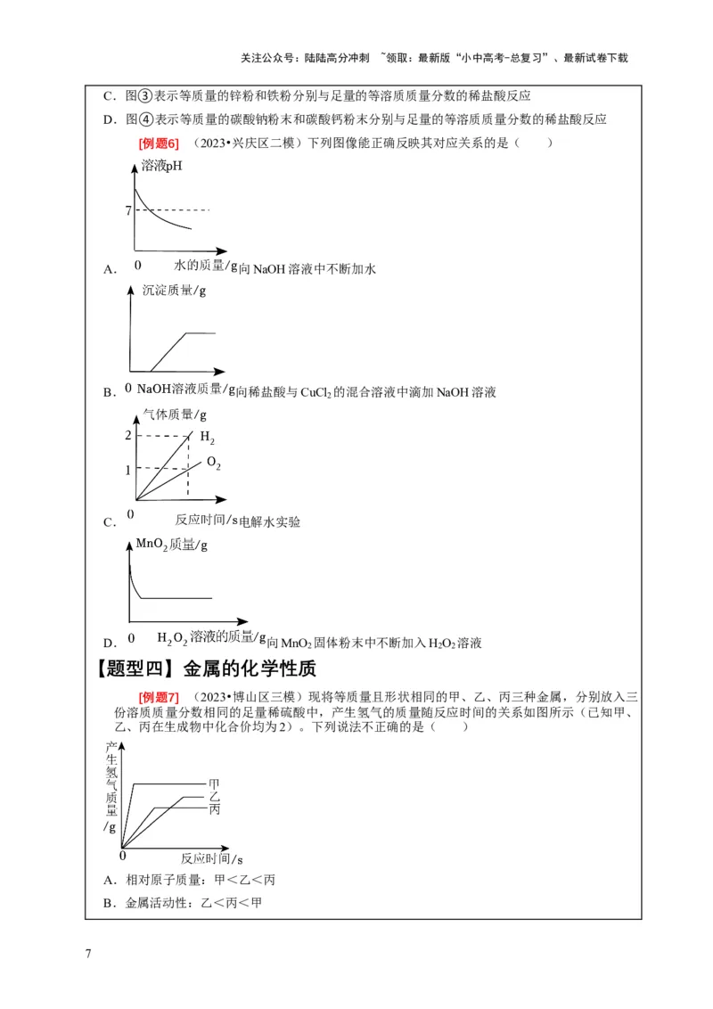 精练09坐标图像问题（原卷版）_02中考总复习（2026版更新中）_05-化学-中考总复习_2024年中考复习资料_二轮复习资料_2024年中考化学二轮题型突破限时精练