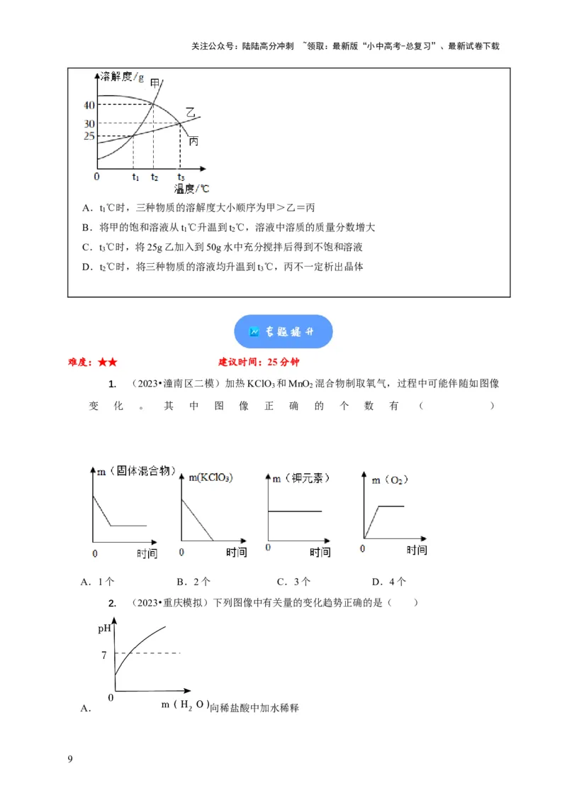 精练09坐标图像问题（原卷版）_02中考总复习（2026版更新中）_05-化学-中考总复习_2024年中考复习资料_二轮复习资料_2024年中考化学二轮题型突破限时精练