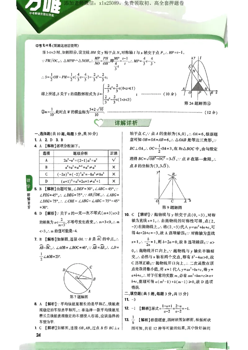万唯定心卷数学答案_初中资料合集_万唯2025版万唯中考《定心卷》全国地方版实时更新（已更11省）_2025万唯中考《定心卷》7科（湖北）