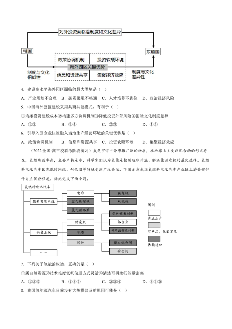 专题06区域产业的创新发展（分层训练）-高频考点解密2023年高考地理二轮专题复习课件+讲义+分层训练（新高考专用）（原卷版）_9.2025地理总复习_2023年新高考复习资料_二轮复习
