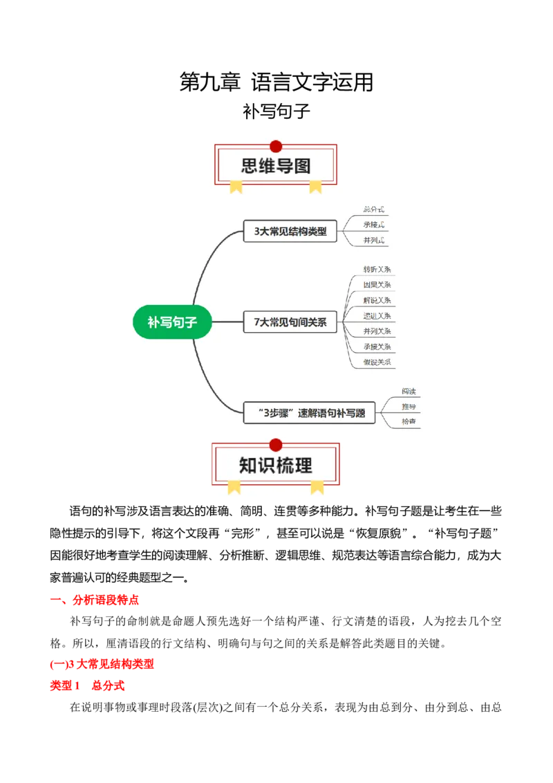 专题06：补写句子（原卷版）-上好课2025年高考语文一轮复习知识清单_1.2025语文总复习_2025年新高考资料_一轮复习_2025年高考语文一轮复习知识清单_第九章语言文字运用