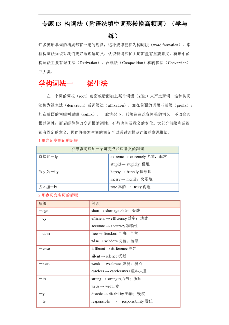 专题13构词法（符语法填空词形转换高频词）先学先知备考2023年高考英语零轮复习双基必过学与练（通用版）_3.2025英语总复习_赠品通用版（老高考）复习资料_专项复习