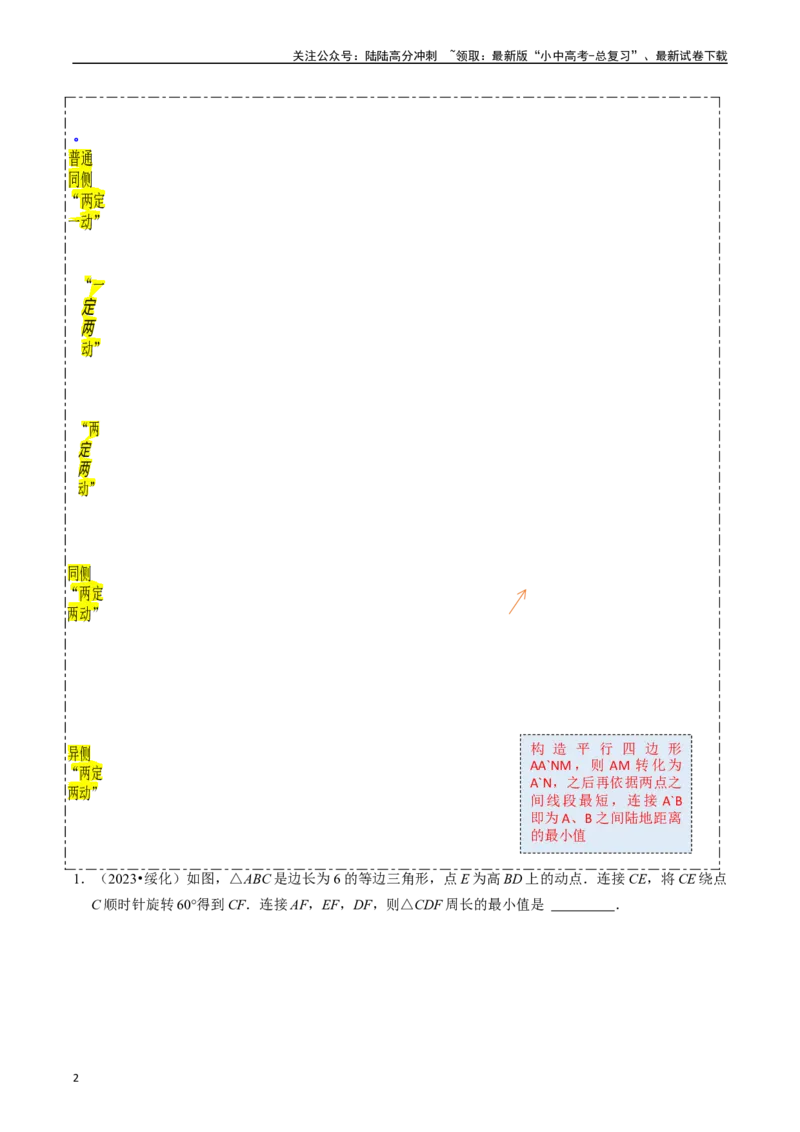 重难点06几何最值问题（5大题型+满分技巧+限时分层检测）（原卷版）_02中考总复习（2026版更新中）_02-数学-中考总复习_2024年中考复习资料_二轮复习资料_重难点