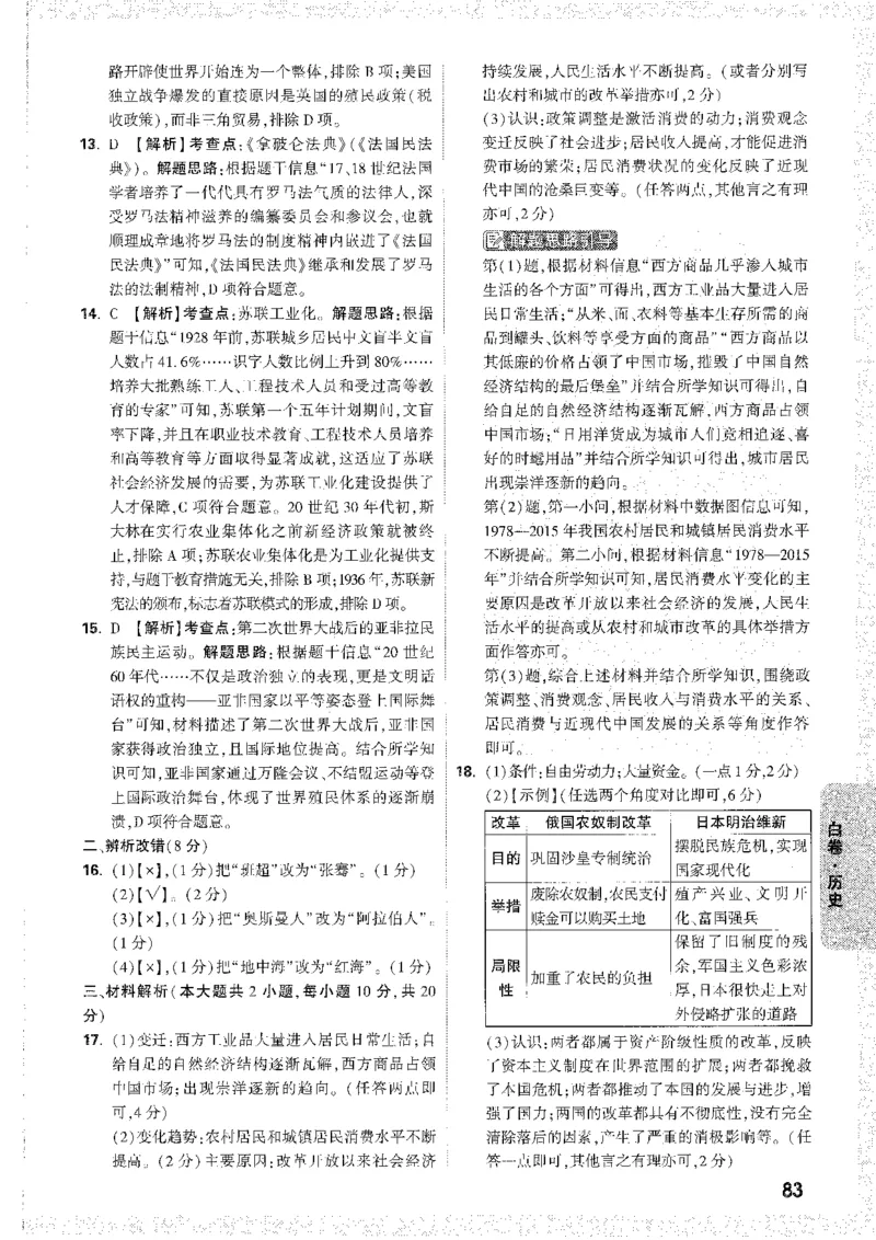 中考黑白卷-答案解析_84-88_初中资料合集_2025《万唯中考&bull;黑白卷》多地方版（更30省）_2025《万唯中考&bull;黑白卷》7科全套（安徽）_黑白卷-分开版_黑白卷-历史