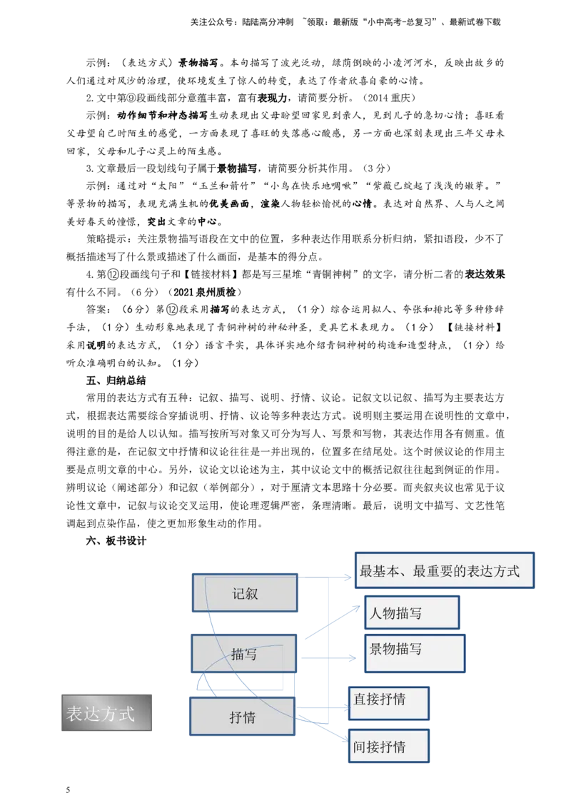 语文中考文学类文本表达方式专题复习教学设计_02中考总复习（2026版更新中）_01-语文-中考总复习_2025年中考资料_备考2025中考语文二轮专项复习课件+教案+导学案
