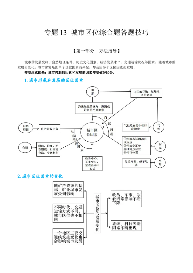 专题13城市区位综合题答题技巧(原卷版）_9.2025地理总复习_赠品通用版（老高考）复习资料_二轮复习_2023年高考地理毕业班二轮热点题型归纳与变式演练（全国通用）287360019