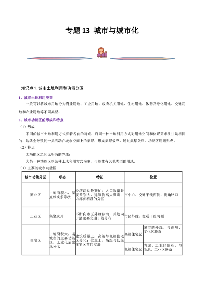 专题13城市与城市化-备战2023年高考地理一轮复习精讲精练（原卷版）_9.2025地理总复习_2023年新高考复习资料_一轮复习_备战2023年高考地理一轮复习精讲精练