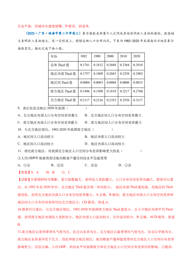 专题12人口-备战2023年高考地理一轮复习精讲精练（解析版）_9.2025地理总复习_2023年新高考复习资料_一轮复习_备战2023年高考地理一轮复习精讲精练
