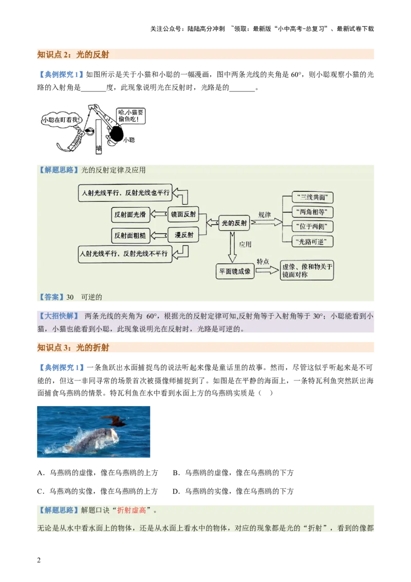通关02光现象-备战2024年中考物理抢分秘籍（全国通用）（解析版）_02中考总复习（2026版更新中）_04-物理-中考总复习_2024年中考复习资料_三轮复习_第三部分考前抢分通关