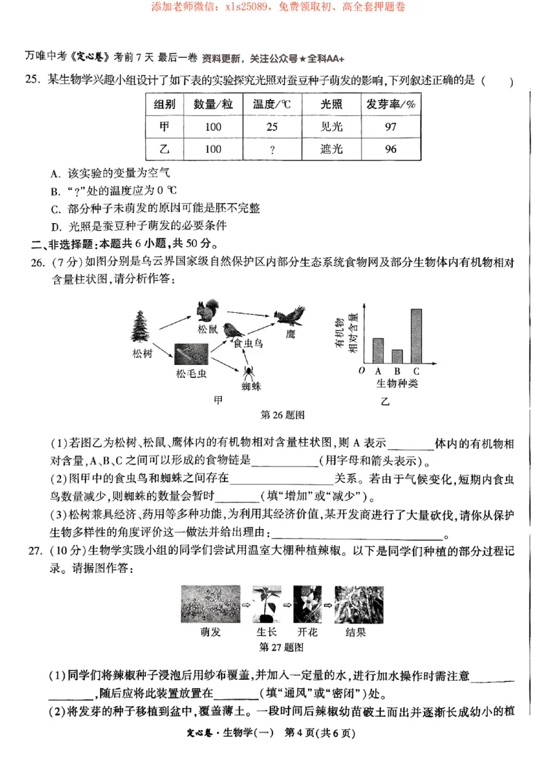 2025《万唯中考&bull;湖南定心卷》生物卷1_初中资料合集_万唯2025版万唯中考《定心卷》地生-实时更新（已更4省）_2025万唯中考《定心卷》地生（湖南）