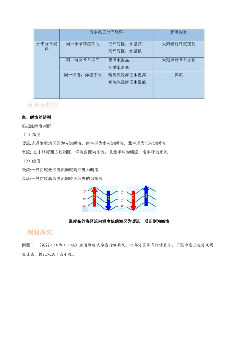 专题07海水的性质-备战2023年高考地理一轮复习精讲精练（原卷版）_9.2025地理总复习_2023年新高考复习资料_一轮复习_备战2023年高考地理一轮复习精讲精练