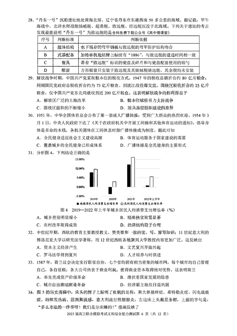 吉林省部分学校2022-2023学年高三上学期联合模拟考试文科综合试题_9.2025地理总复习_地理高考模拟题_老高考_2023年