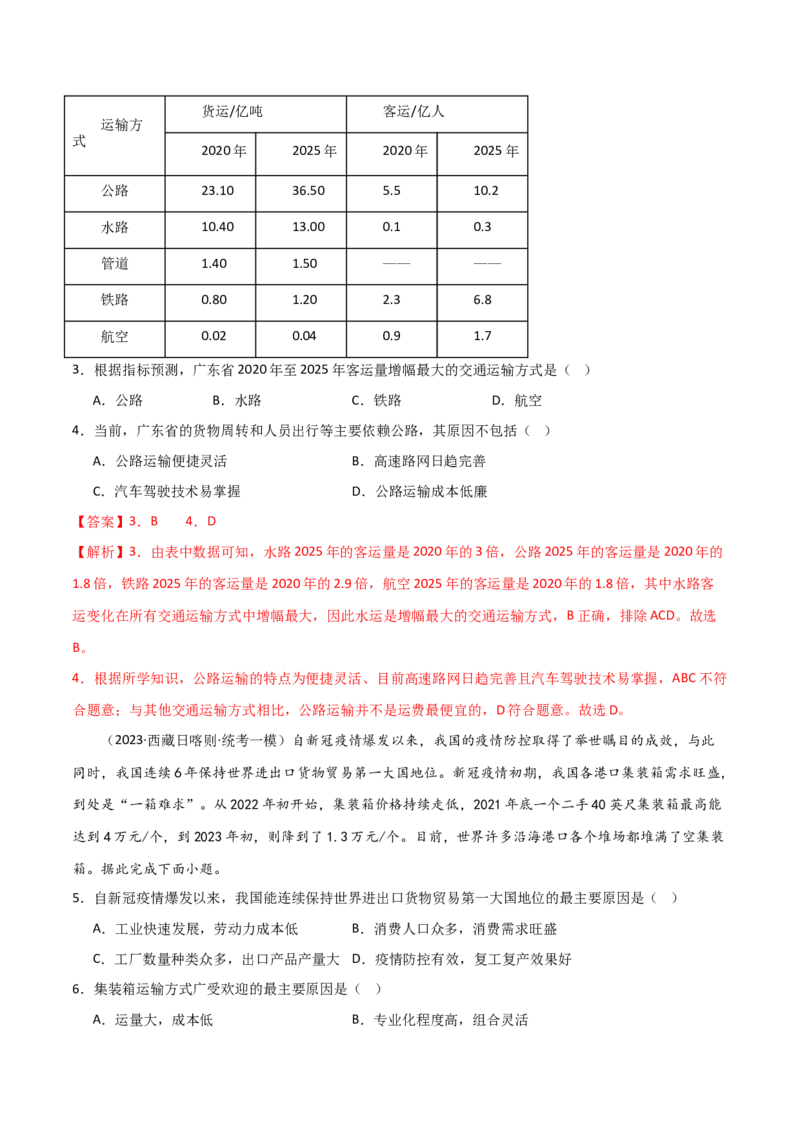 单元提升卷12交通-2024年高考地理一轮复习考点通关卷（新高考通用）（解析版）_9.2025地理总复习_2024年新高考资料_1.2024一轮复习_2024年高考地理一轮复习考点通关卷（新高考通用）