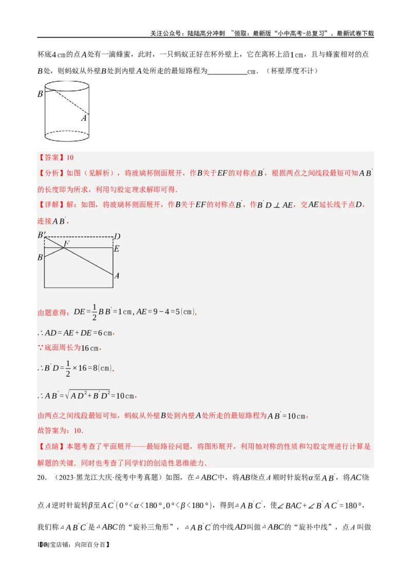 第31讲轴对称、平移、旋转（练习）（解析版）_02中考总复习（2026版更新中）_02-数学-中考总复习_2024年中考复习资料_一轮复习资料_配套练习（原卷版+解析版）_教师版（含答案解析）