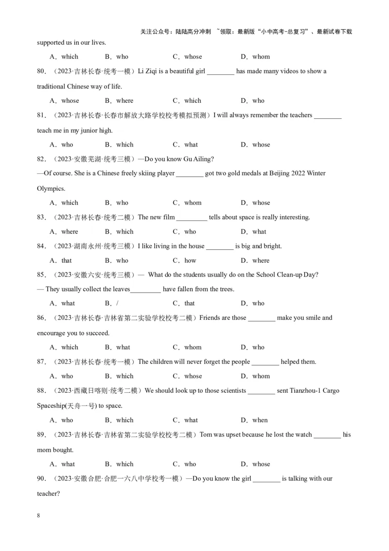 综合练13定语从句100题（六类题型全囊括）（原卷版）_02中考总复习（2026版更新中）_03-英语-中考总复习_2024年中考复习资料_专项复习资料_语法宝典备战2024年中考英语语法培优生笔记