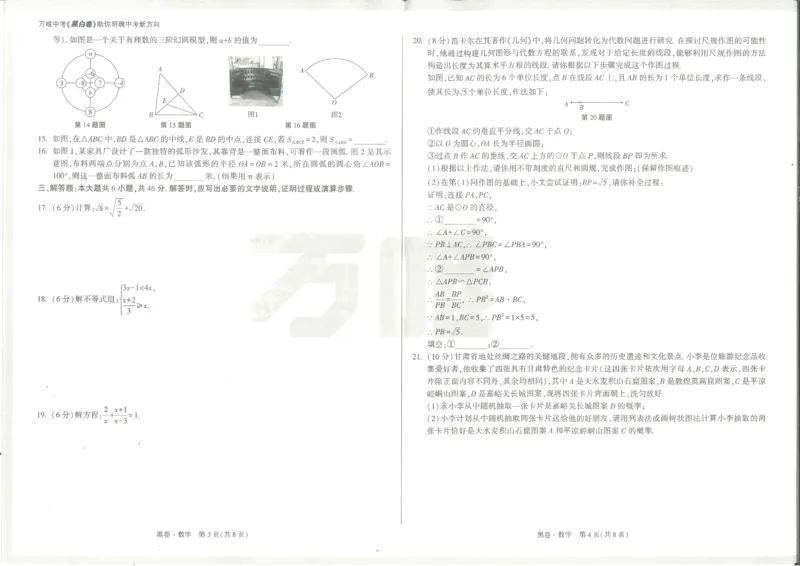 2025《万唯中考&bull;甘肃黑白卷》数学黑卷_初中资料合集_2025《万唯中考&bull;黑白卷》多地方版（更30省）_2025《万唯中考&bull;黑白卷》7科全套（甘肃）