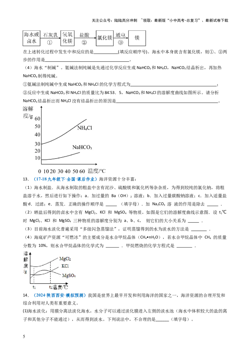 跨学科实践活动08海洋资源的综合利用与制盐（原卷版）_02中考总复习（2026版更新中）_05-化学-中考总复习_2025年中考复习资料_跨学科实践备战2025年中考化学命题专项突破