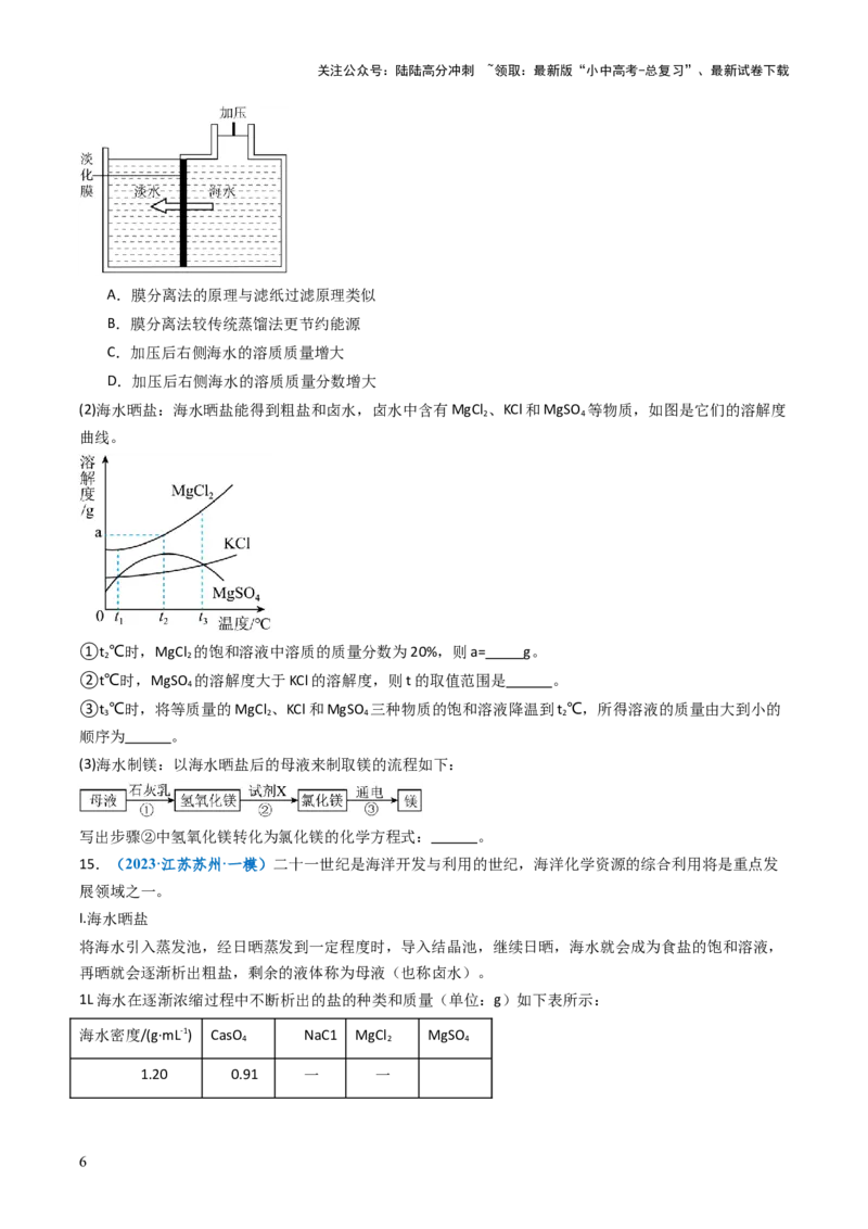 跨学科实践活动08海洋资源的综合利用与制盐（原卷版）_02中考总复习（2026版更新中）_05-化学-中考总复习_2025年中考复习资料_跨学科实践备战2025年中考化学命题专项突破