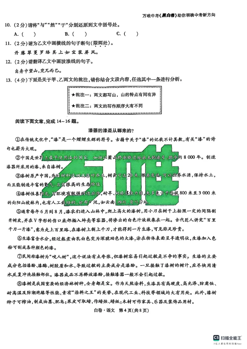 语文白卷_初中资料合集_2025《万唯中考&bull;黑白卷》多地方版（更30省）_2025《万唯中考&bull;黑白卷》7科全套（湖北）_语文