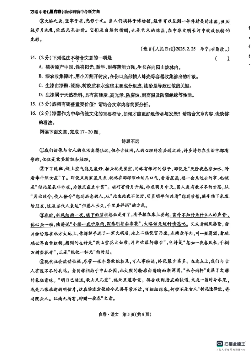 语文白卷_初中资料合集_2025《万唯中考&bull;黑白卷》多地方版（更30省）_2025《万唯中考&bull;黑白卷》7科全套（湖北）_语文