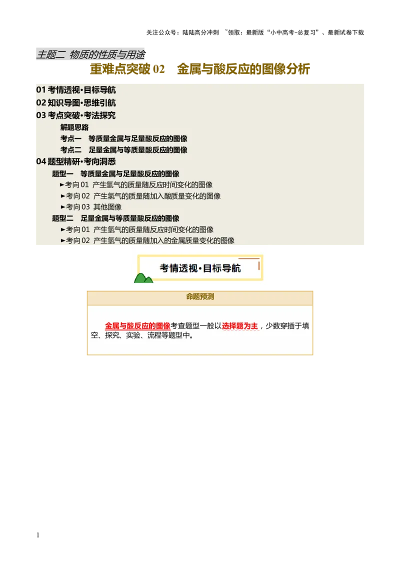 重难点突破02金属与酸反应的图像分析（讲义）（原卷版）_02中考总复习（2026版更新中）_05-化学-中考总复习_2025年中考复习资料_2025中考化学一轮复习讲义+课件_讲义