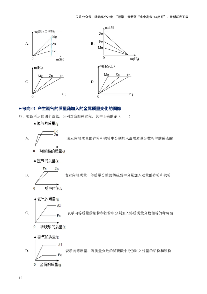 重难点突破02金属与酸反应的图像分析（讲义）（原卷版）_02中考总复习（2026版更新中）_05-化学-中考总复习_2025年中考复习资料_2025中考化学一轮复习讲义+课件_讲义