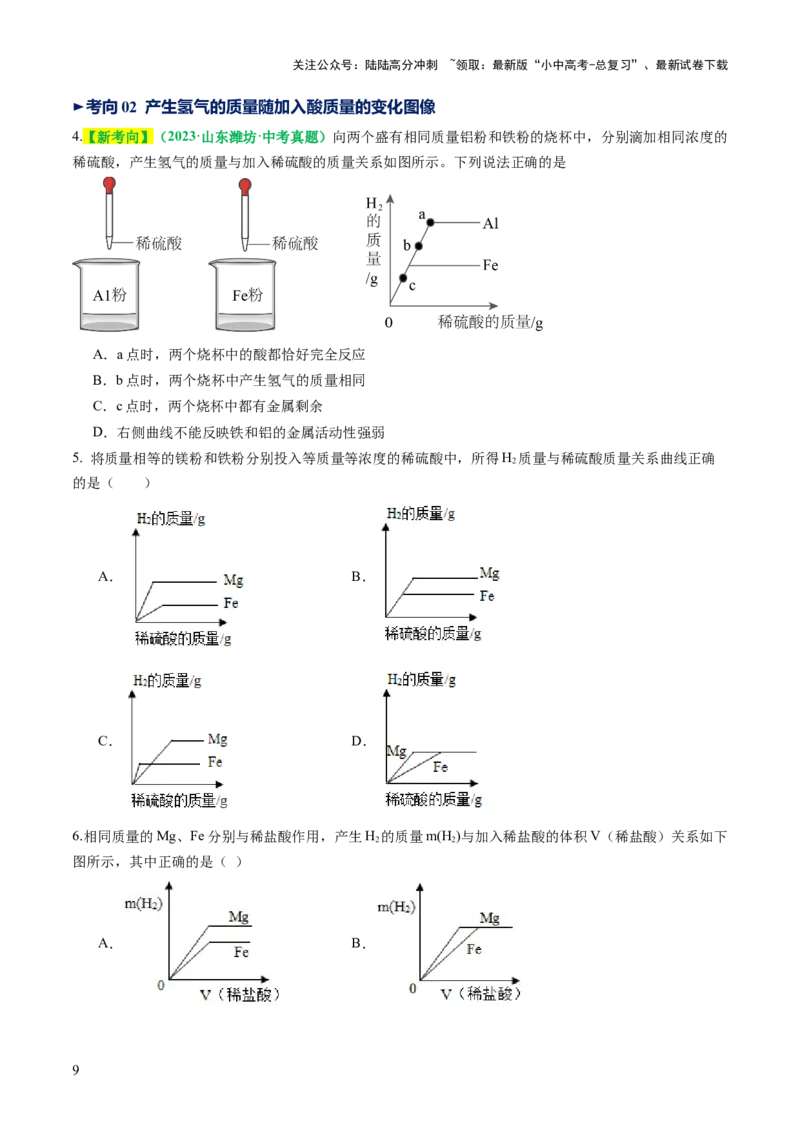 重难点突破02金属与酸反应的图像分析（讲义）（原卷版）_02中考总复习（2026版更新中）_05-化学-中考总复习_2025年中考复习资料_2025中考化学一轮复习讲义+课件_讲义