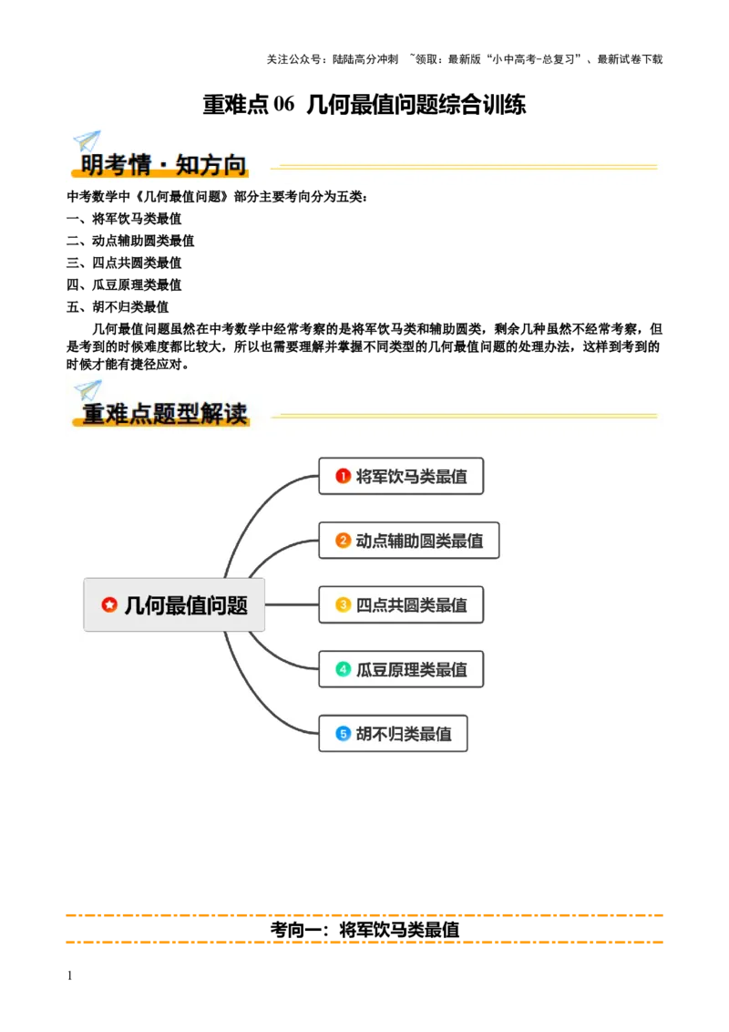 重难点06几何最值问题综合训练（5大题型+高分技法+限时提升练）（解析版）_02中考总复习（2026版更新中）_02-数学-中考总复习_2025中考复习资料_2025年中考数学二轮重点专题专练