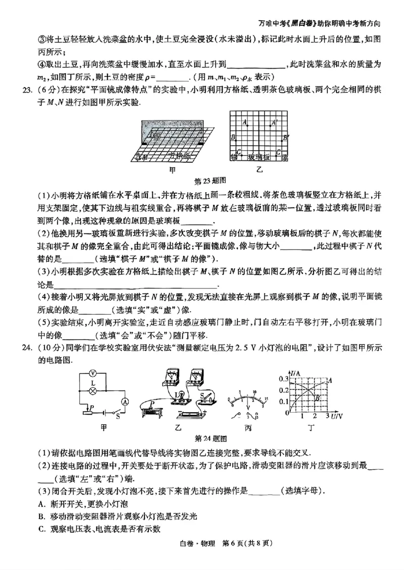 物理_白卷_初中资料合集_2025《万唯中考&bull;黑白卷》多地方版（更30省）_2025《万唯中考&bull;黑白卷》语文、数学、物理、化学、道法（山东）_物理