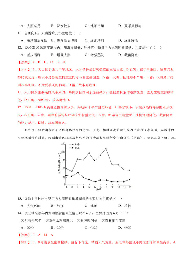 地理微考点：地形对光照的影响-备战2023年高考总复习地理微考点狙击与专项突破_9.2025地理总复习_2023年新高考复习资料_专项复习_备战2023年高考地理总复习微考点狙击与专项测练