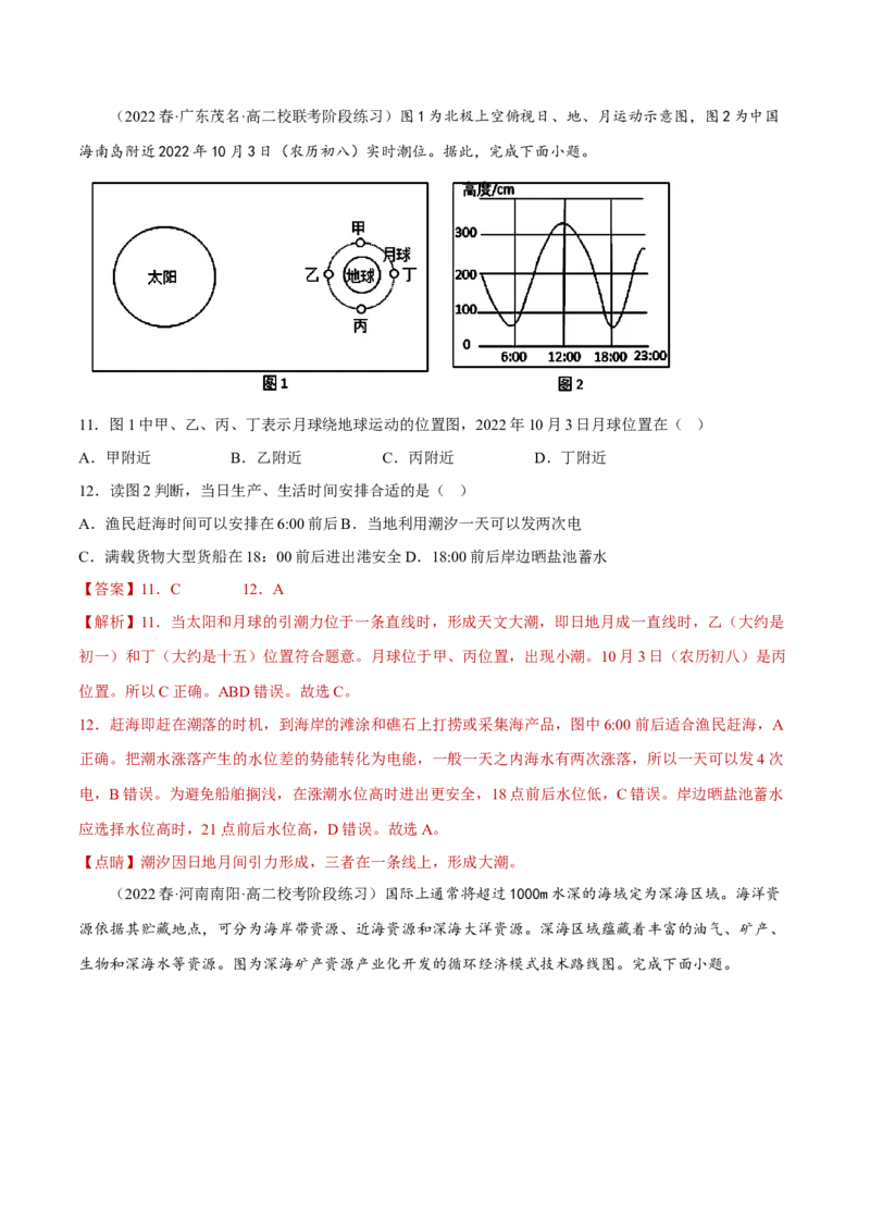 专题04海洋与蓝色发展（分层训练）-高频考点解密2023年高考地理二轮专题复习课件+讲义+分层训练（新高考专用）（解析版）_9.2025地理总复习_2023年新高考复习资料_二轮复习