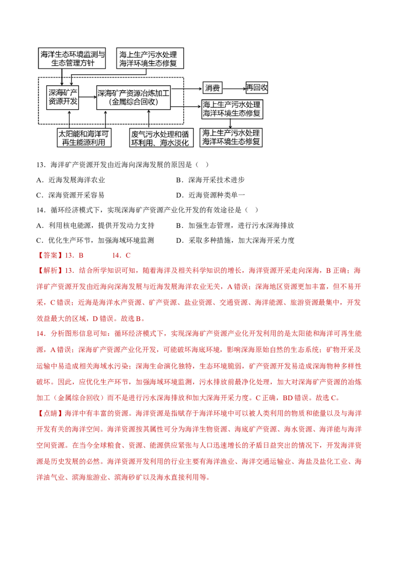 专题04海洋与蓝色发展（分层训练）-高频考点解密2023年高考地理二轮专题复习课件+讲义+分层训练（新高考专用）（解析版）_9.2025地理总复习_2023年新高考复习资料_二轮复习